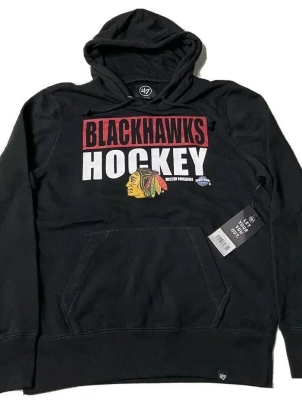 47 Brand NHL Chicago Blackhawks Black Hockey Pullover Hoodie Men's Size M NWT